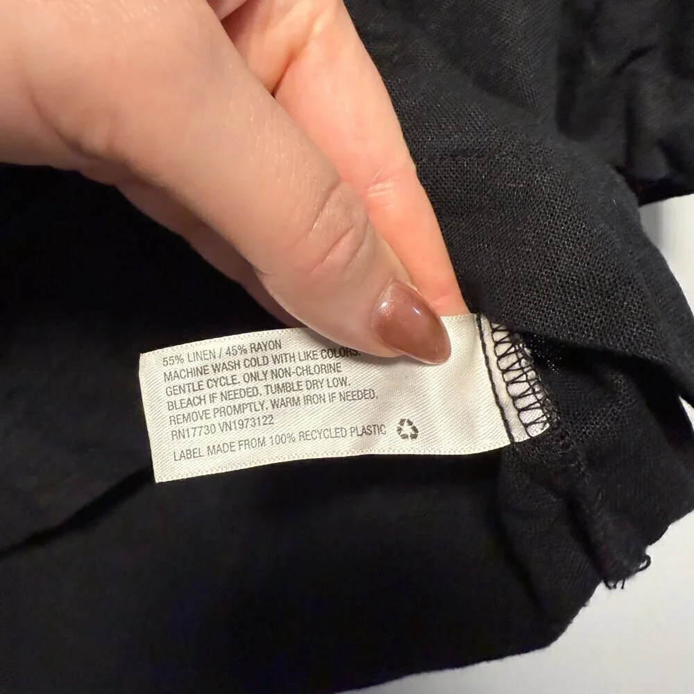 A New Day Cotton Linen Crop Top Button Down Black Medium - Picture 3 of 4